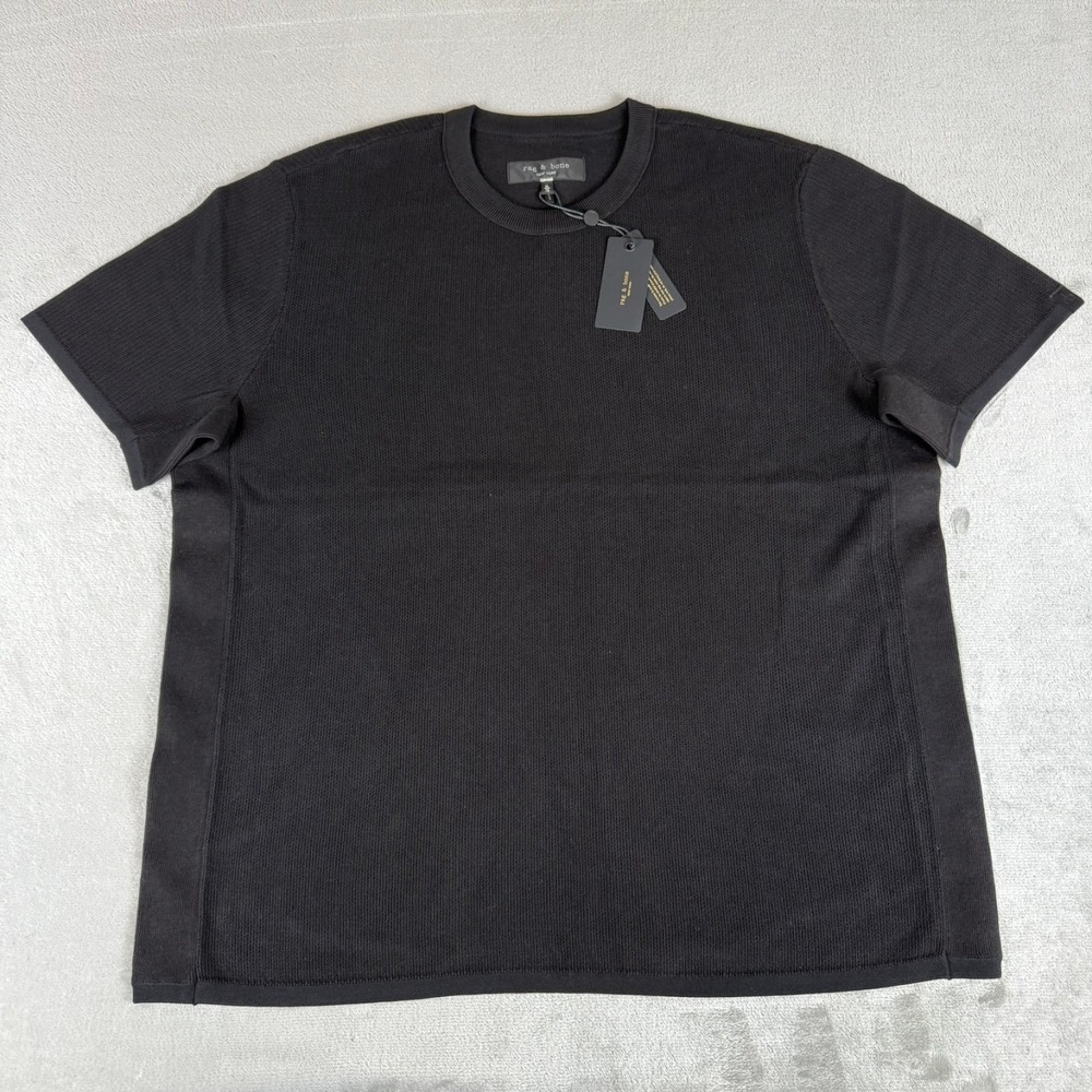 Rag & Bone Harvey Knit Tee T-Shirt Mens XL Black Stretch Crewneck $198 New NWT